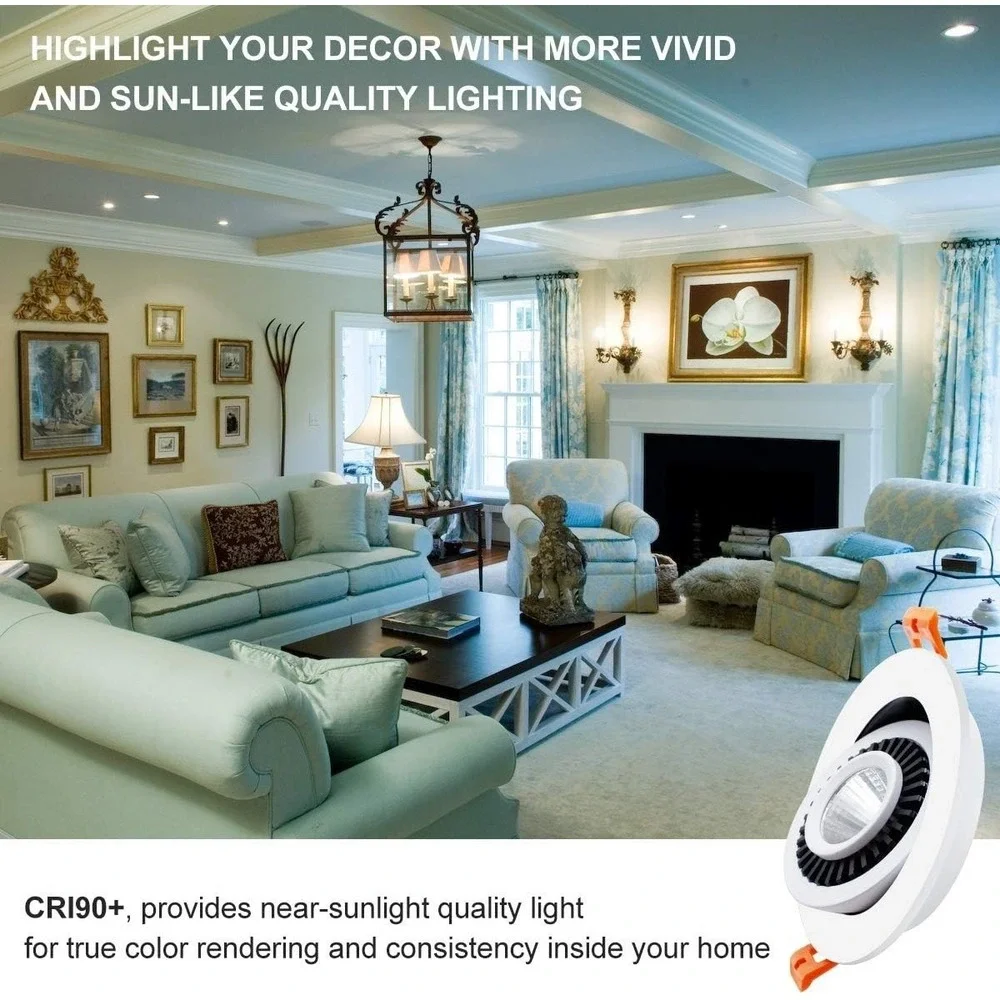3.5 Inch Eyeball Gimbal LED Recessed Lighting Dimmable Downlight, 7W (70W Hal...